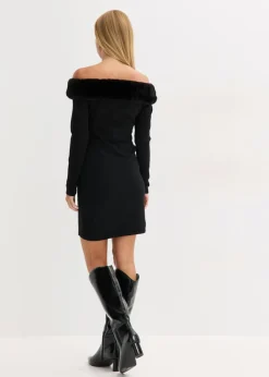 Vestido de punto con ribete de pelo sintético