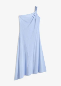 Vestido de punto de algodón con dobladillo asimétrico y detalle de nudo en el hombro