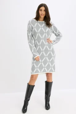 Vestido de punto de hilo metálico con estampado de rombos