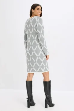 Vestido de punto de hilo metálico con estampado de rombos