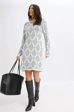 Vestido de punto de hilo metálico con estampado de rombos