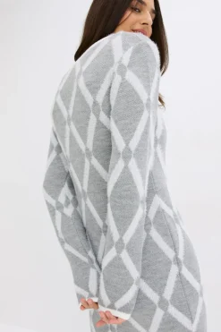 Vestido de punto de hilo metálico con estampado de rombos