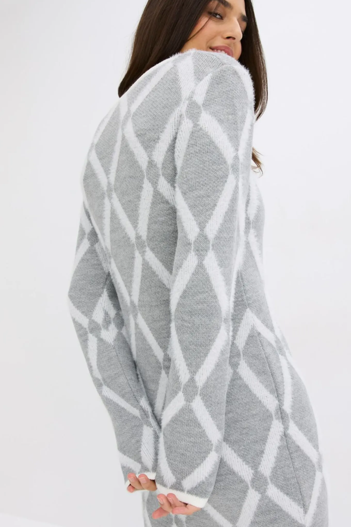 Vestido de punto de hilo metálico con estampado de rombos