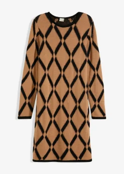 Vestido de punto de hilo metálico con estampado de rombos