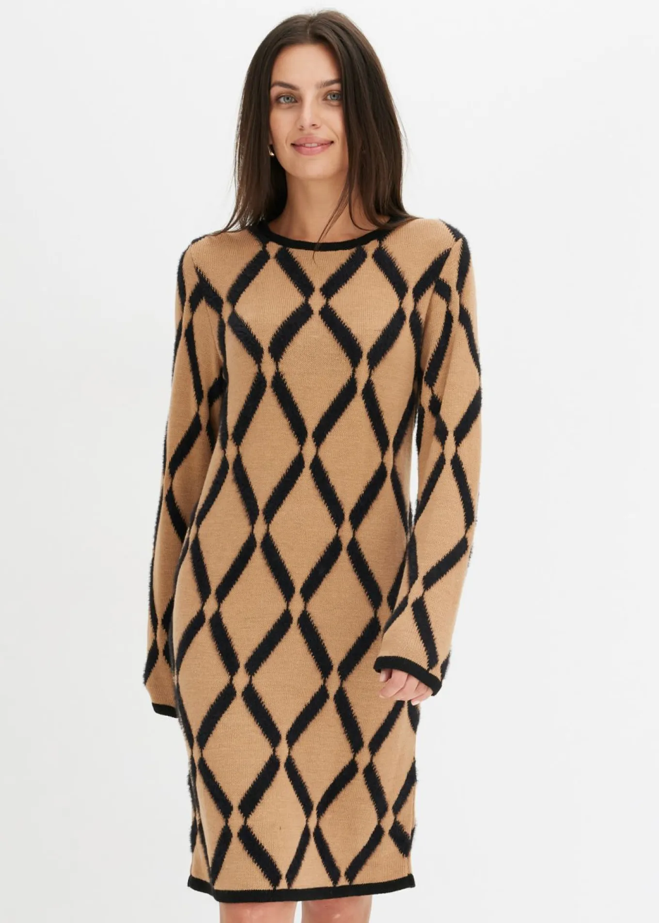 Vestido de punto de hilo metálico con estampado de rombos