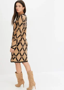 Vestido de punto de hilo metálico con estampado de rombos