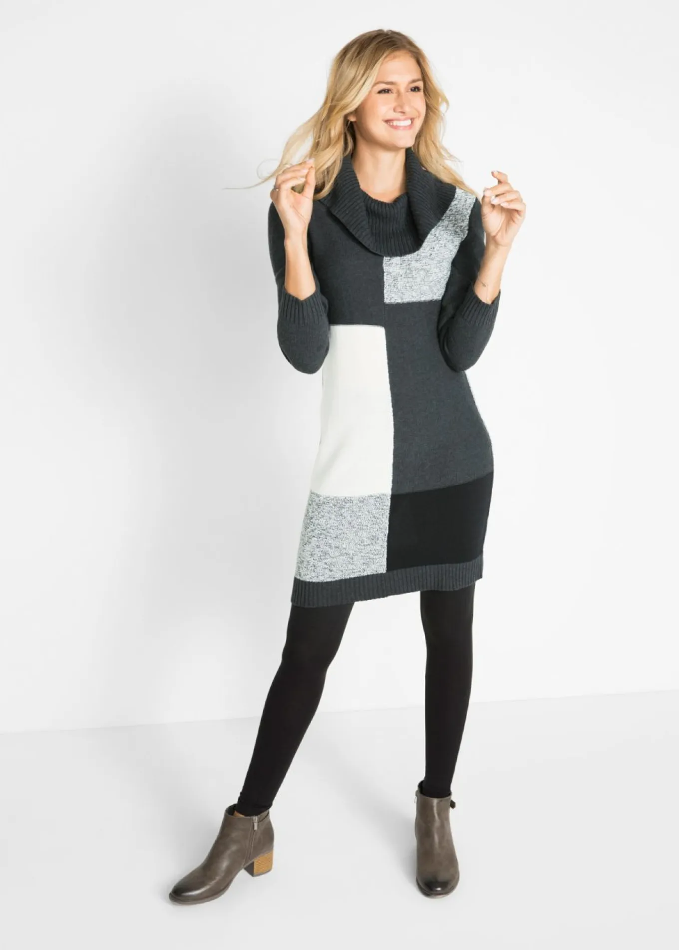 Vestido de punto de manga larga hasta la rodilla