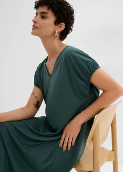 Vestido de punto de mezcla de viscosa con escote en V