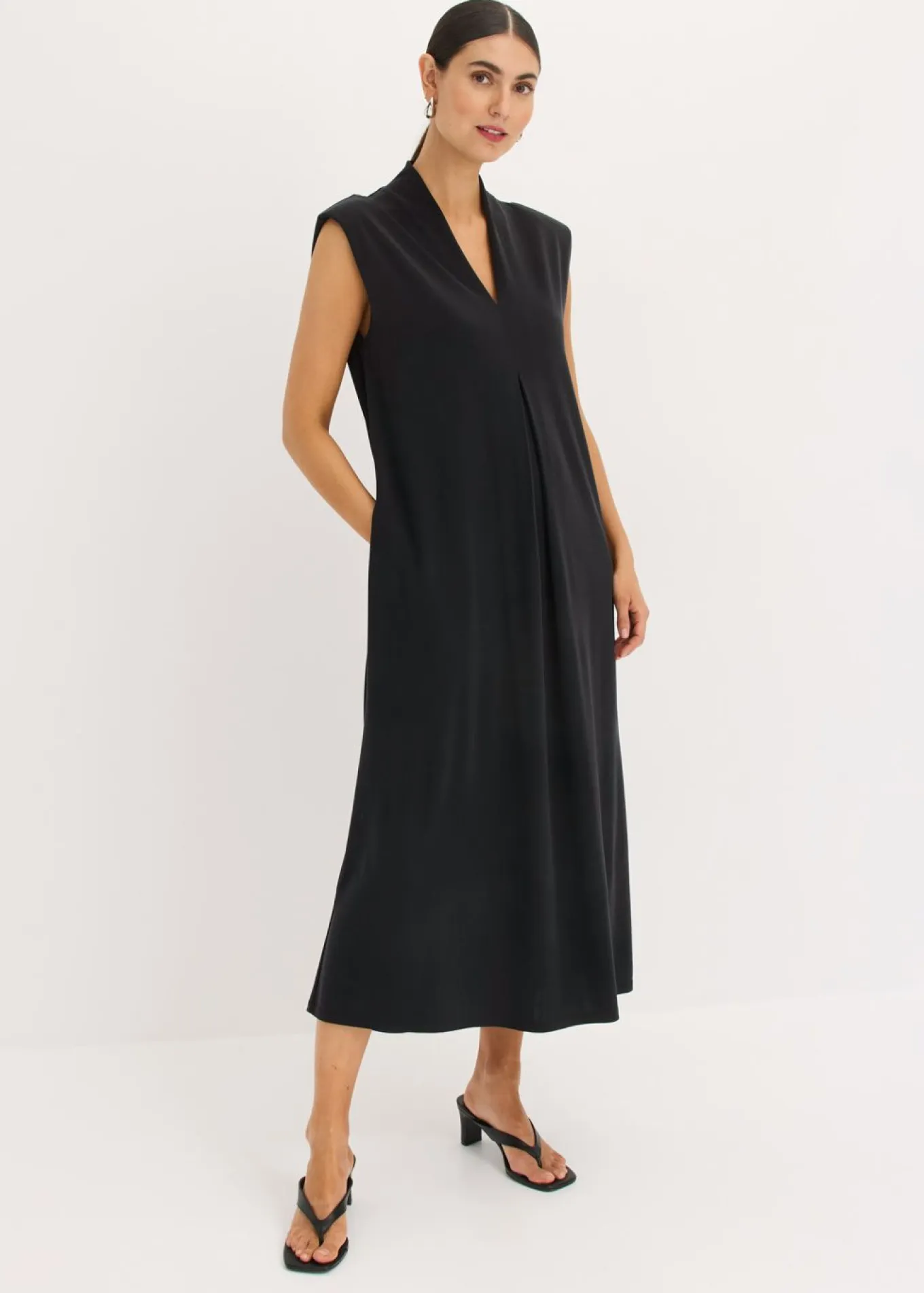 Vestido de punto de piqué de viscosa con hombreras