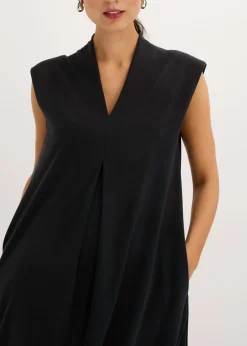 Vestido de punto de piqué de viscosa con hombreras