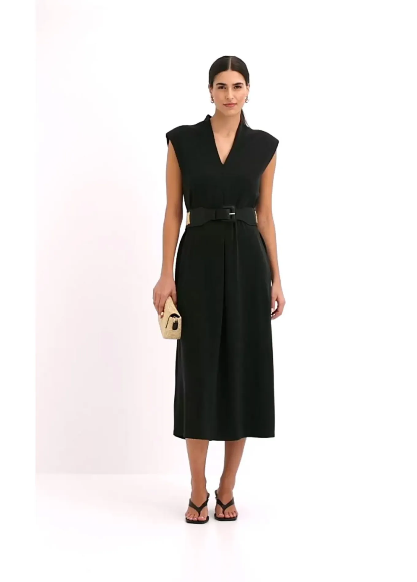 Vestido de punto de piqué de viscosa con hombreras