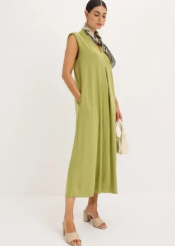 Vestido de punto de piqué de viscosa con hombreras