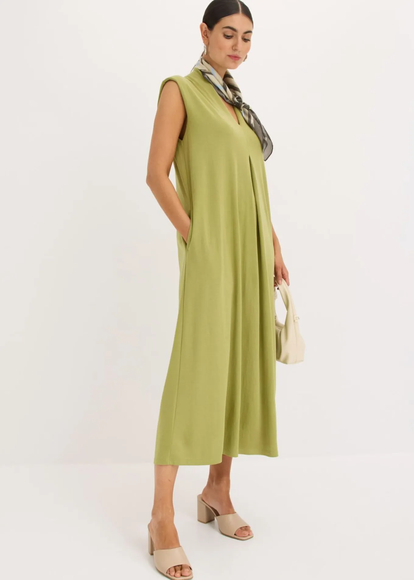 Vestido de punto de piqué de viscosa con hombreras
