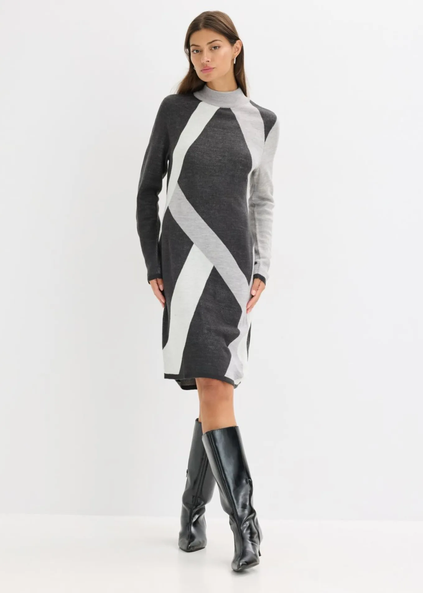 Vestido de punto jacquard con rayas modernas