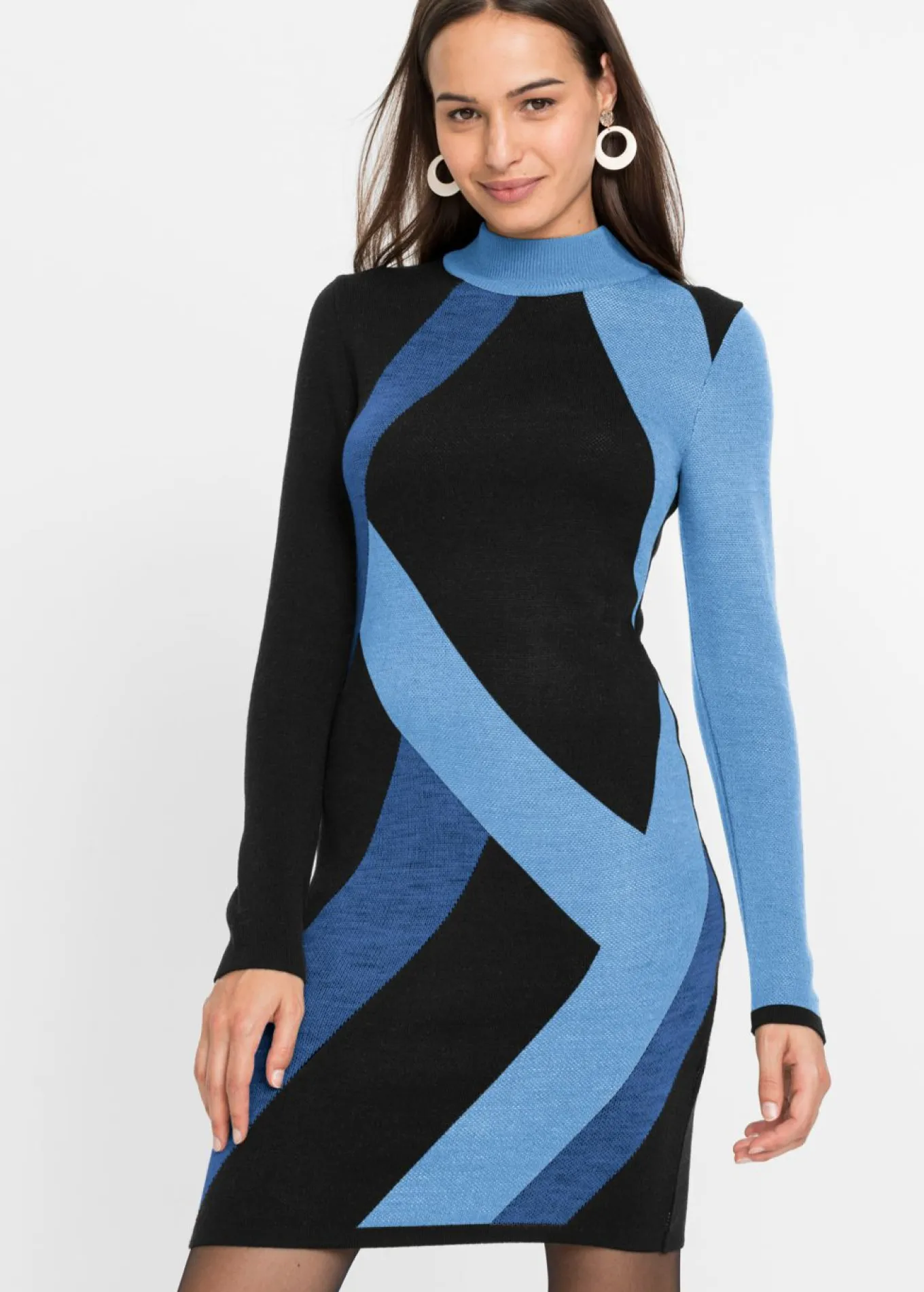 Vestido de punto jacquard con rayas modernas