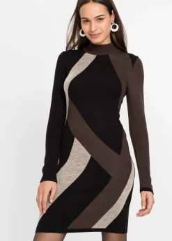 Vestido de punto jacquard con rayas modernas