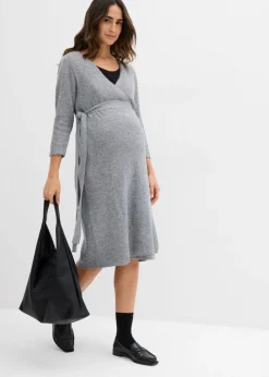 Vestido de punto suave para el embarazo y la lactancia con mangas 3/4
