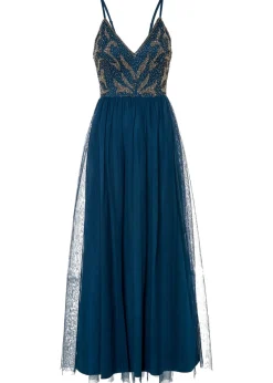 Vestido de tirantes con bordado de perlas