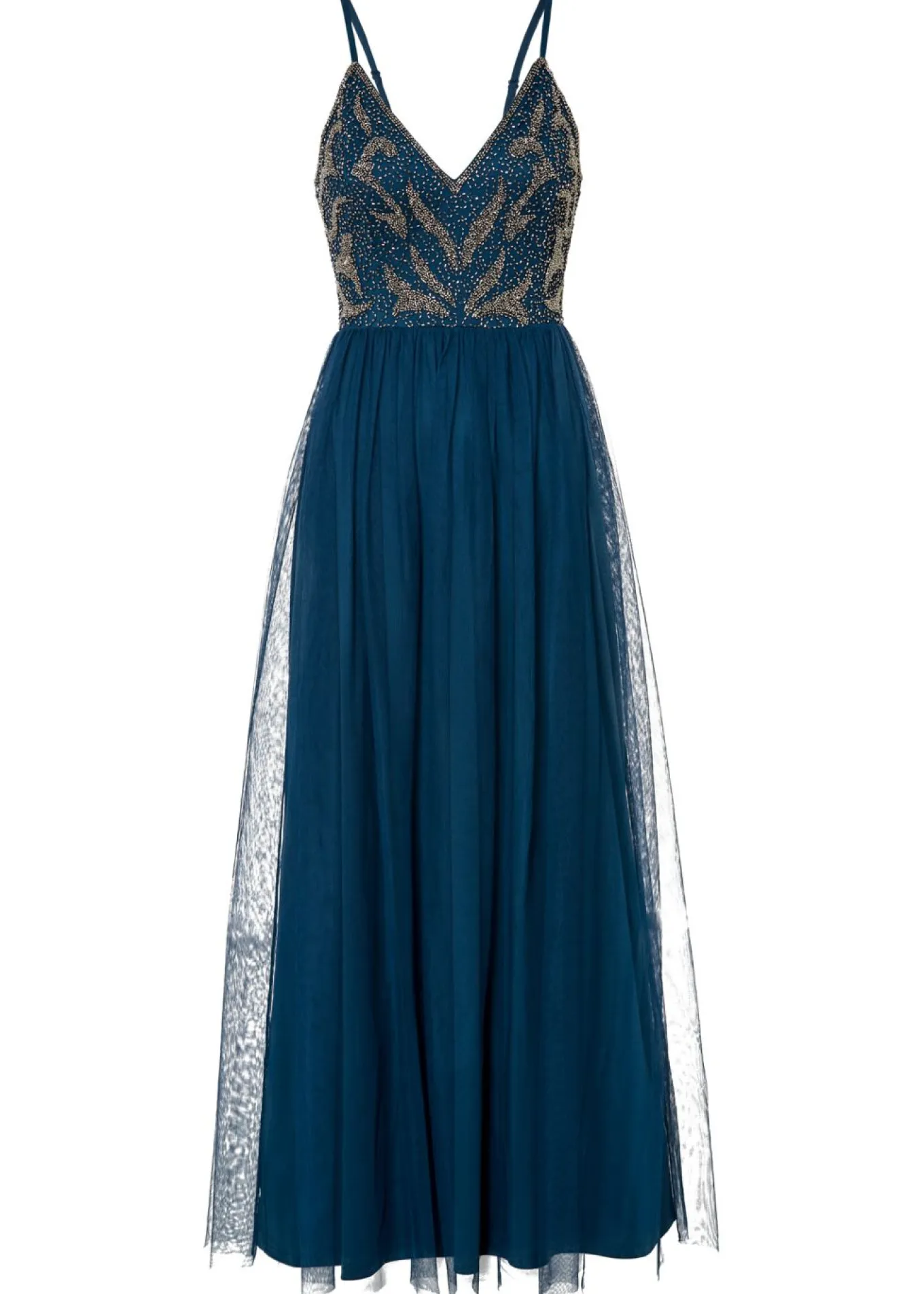 Vestido de tirantes con bordado de perlas