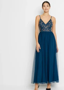 Vestido de tirantes con bordado de perlas