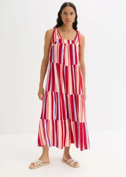 Vestido de tirantes de viscosa estructurada de rayas