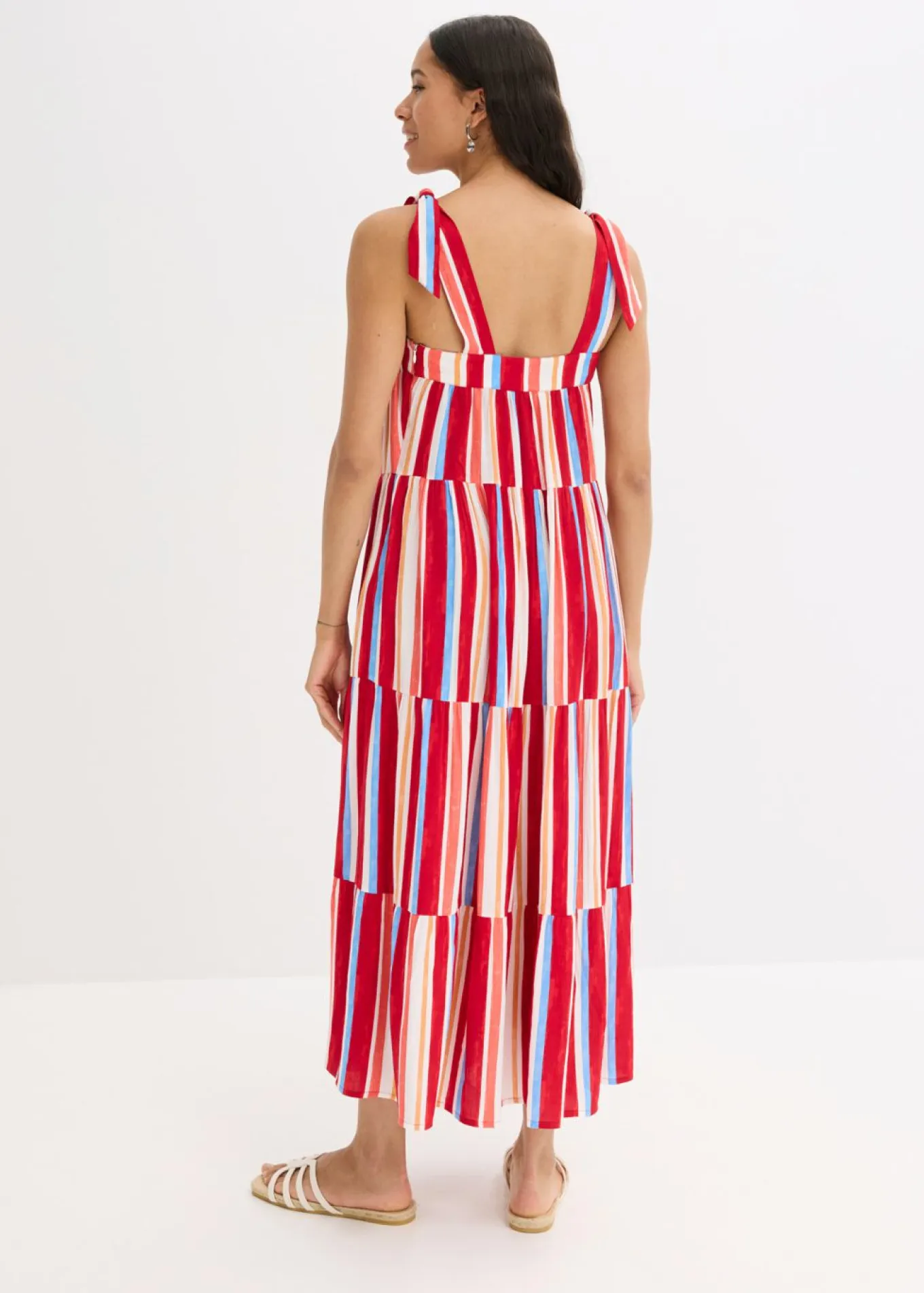 Vestido de tirantes de viscosa estructurada de rayas