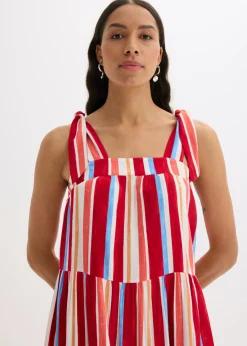 Vestido de tirantes de viscosa estructurada de rayas