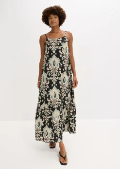 Vestido de tirantes de viscosa estructurada