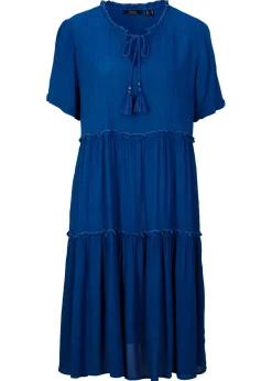 Vestido de viscosa arrugada hasta la rodilla con detalle en el escote