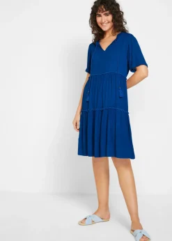 Vestido de viscosa arrugada hasta la rodilla con detalle en el escote