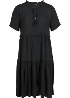 Vestido de viscosa arrugada hasta la rodilla con detalle en el escote
