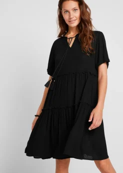 Vestido de viscosa arrugada hasta la rodilla con detalle en el escote