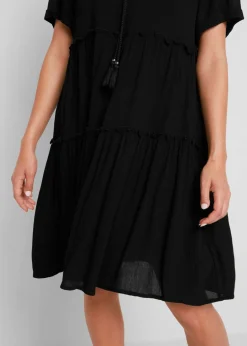 Vestido de viscosa arrugada hasta la rodilla con detalle en el escote