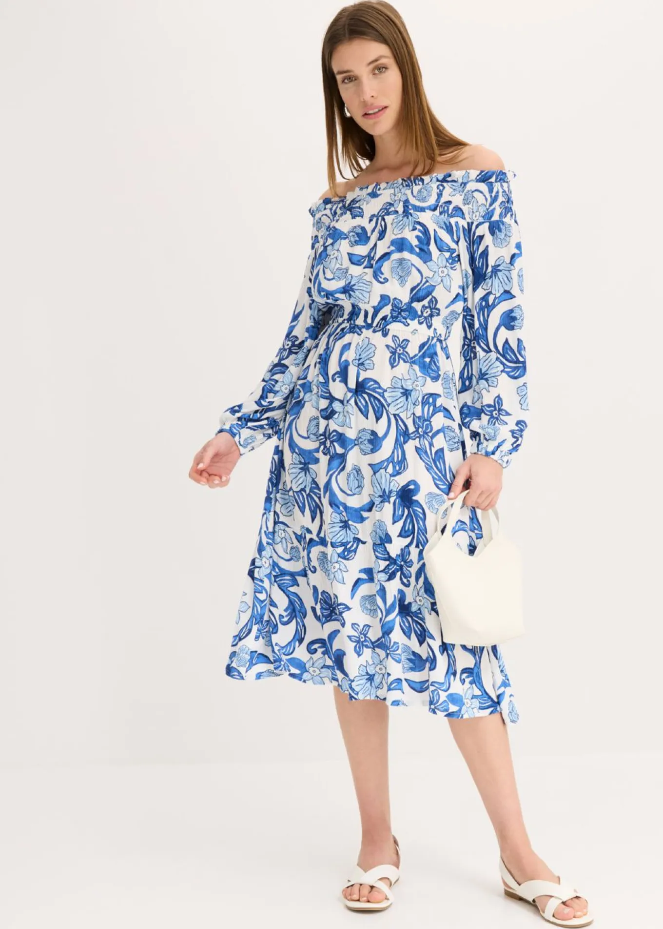 Vestido de viscosa estructurada con escote bañera