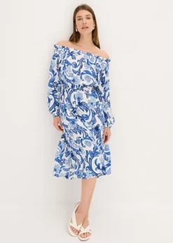 Vestido de viscosa estructurada con escote bañera