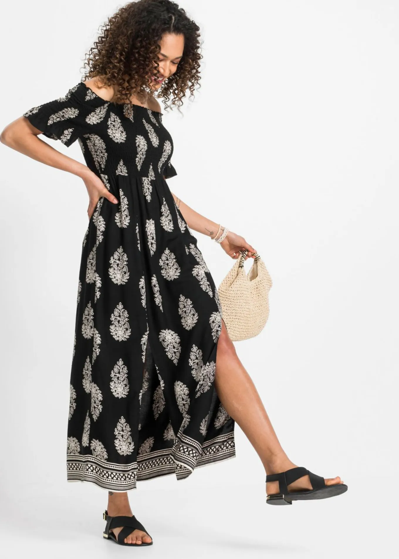 Vestido de viscosa fluida con escote bañera