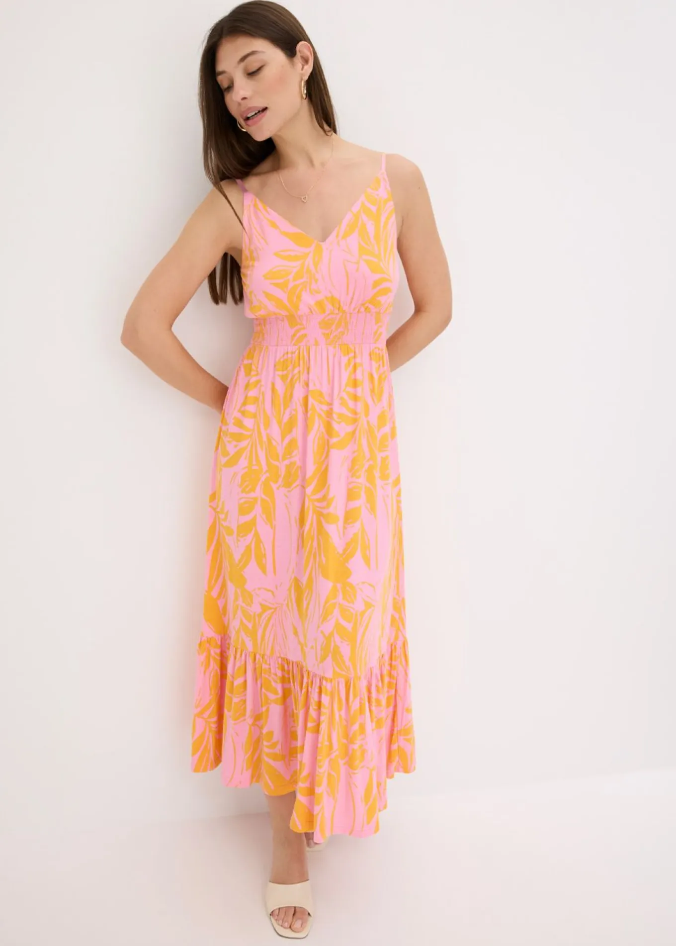 Vestido estampado de tirantes de mezcla de viscosa suave
