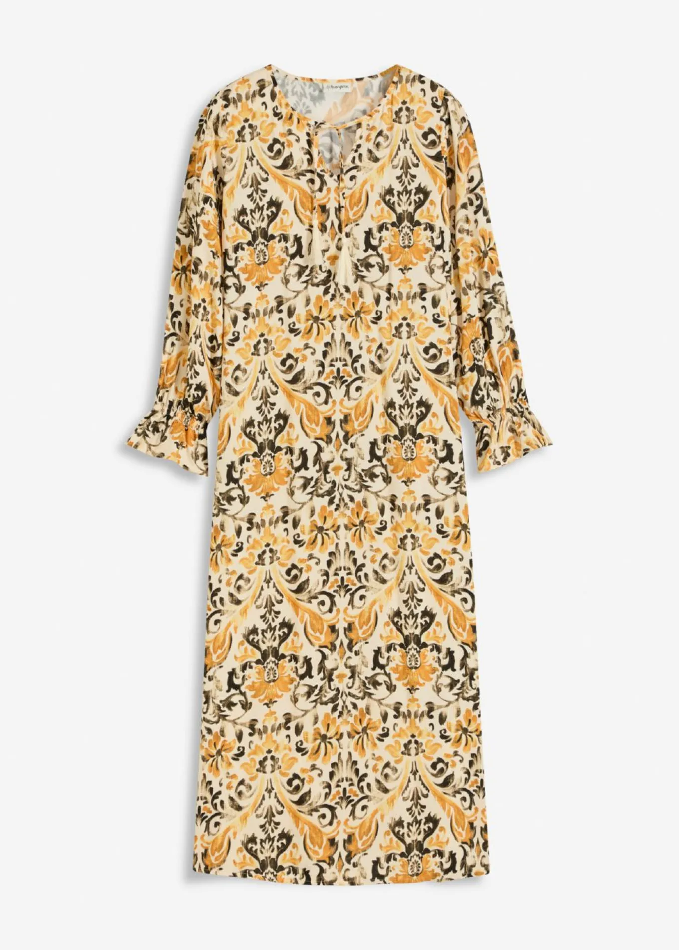 Vestido estampado tipo caftán de viscosa fluida