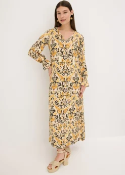 Vestido estampado tipo caftán de viscosa fluida
