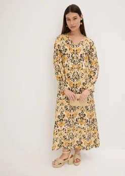 Vestido estampado tipo caftán de viscosa fluida
