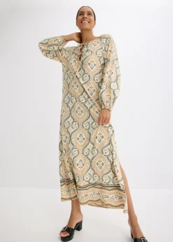 Vestido estampado tipo caftán de viscosa fluida