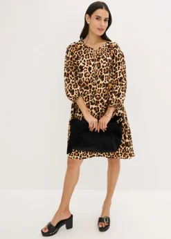 Vestido estampado tipo túnica de crepé estructurado