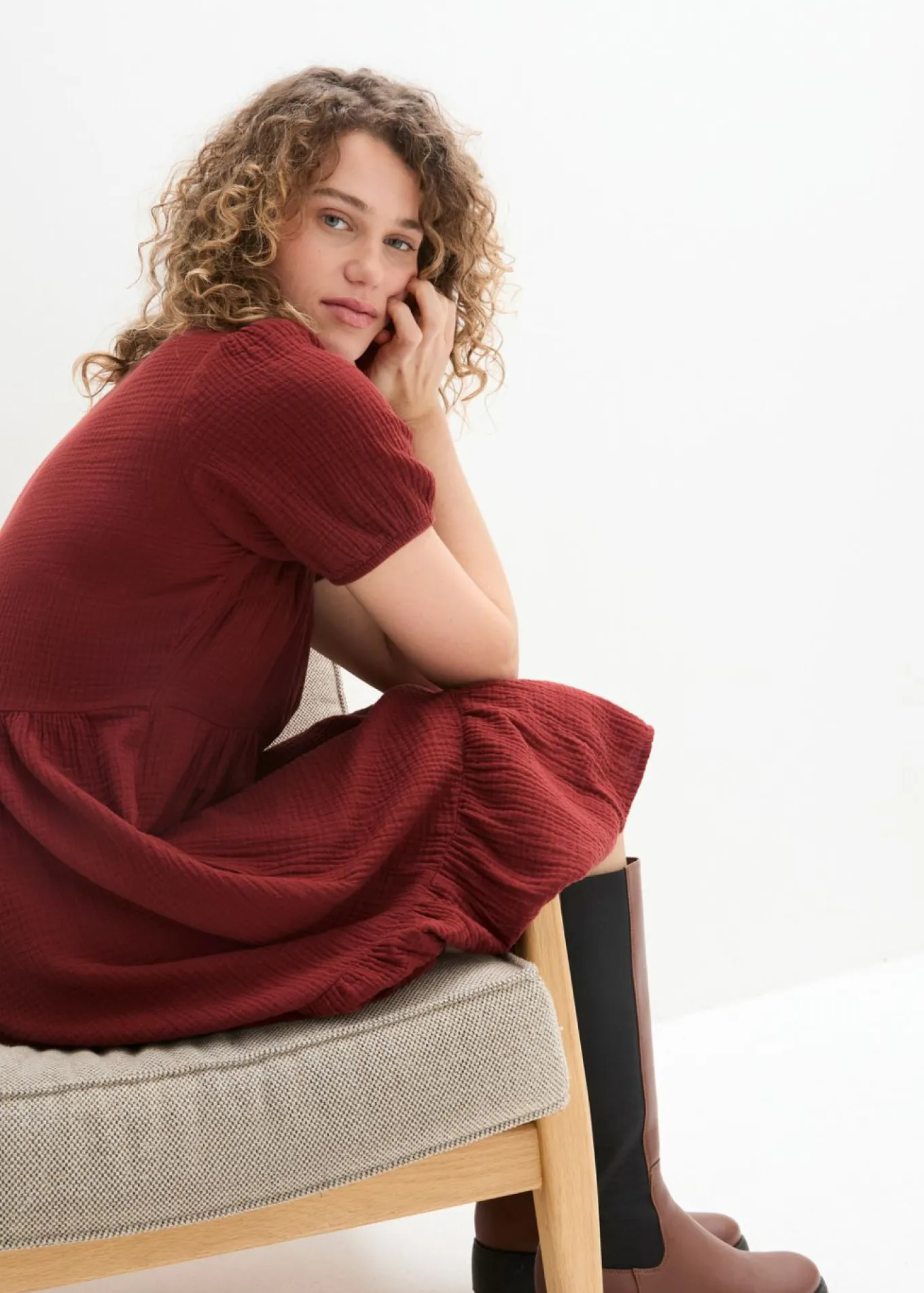 Vestido holgado de muselina de algodón
