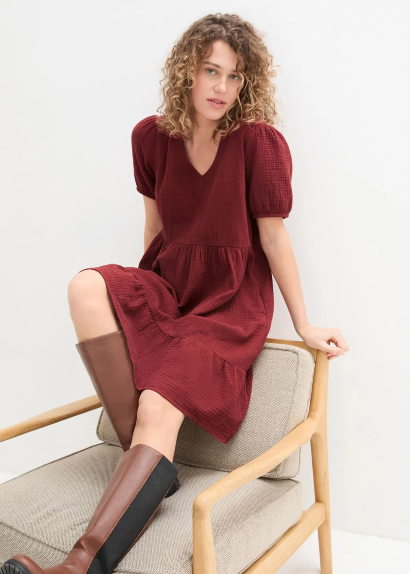 Vestido holgado de muselina de algodón