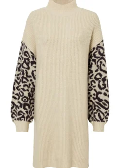 Vestido holgado de punto con estampado de leopardo