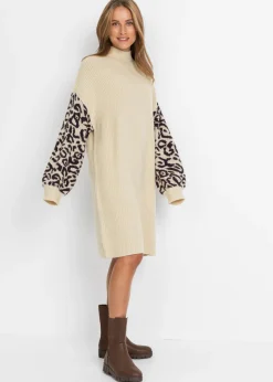 Vestido holgado de punto con estampado de leopardo