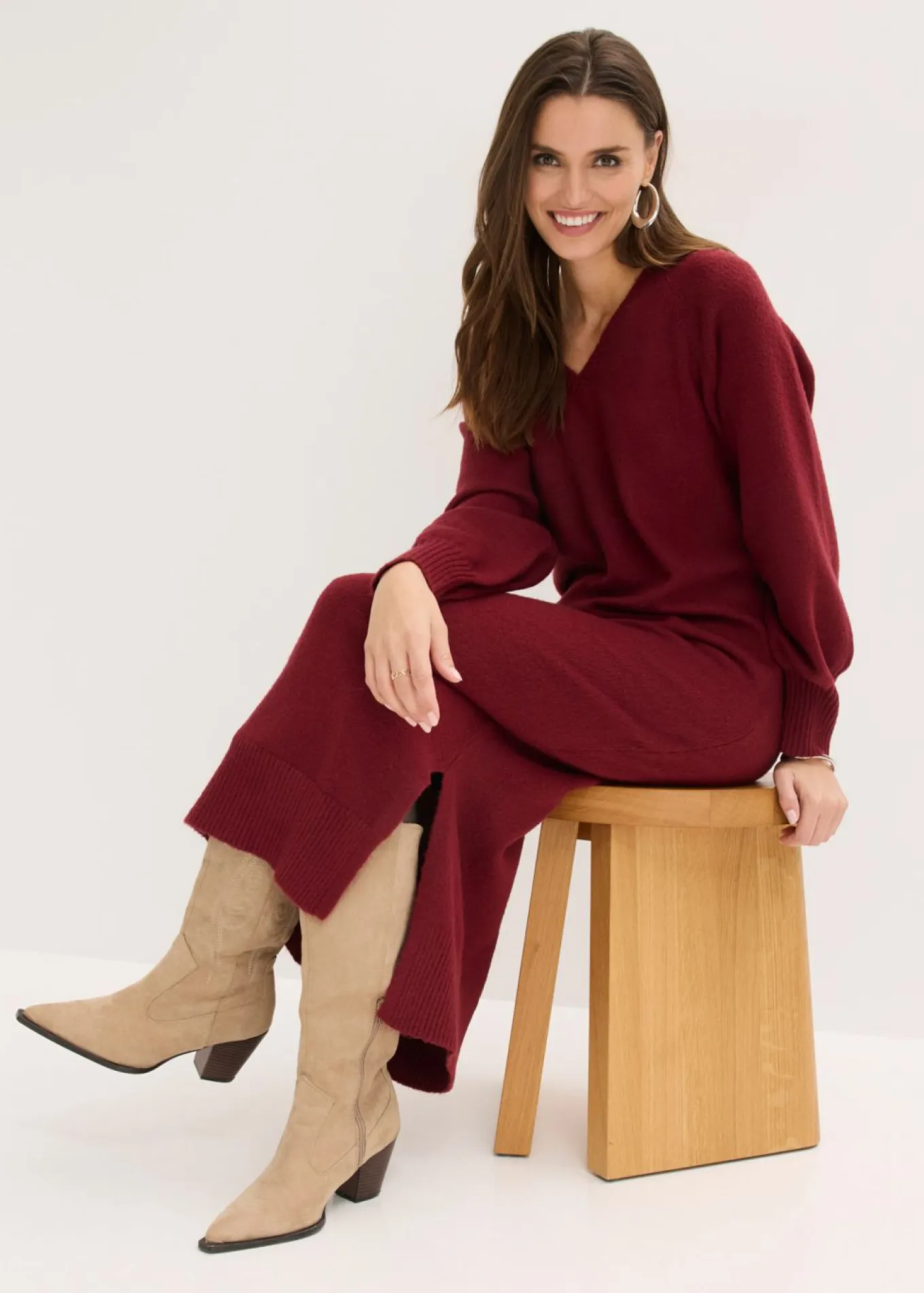 Vestido holgado de punto con largo midi