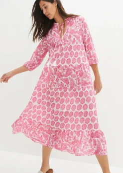 Vestido largo arrugado de algodón con bolsillos