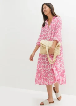 Vestido largo arrugado de algodón con bolsillos