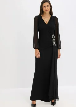 Vestido largo con aplicación de piedras brillantes